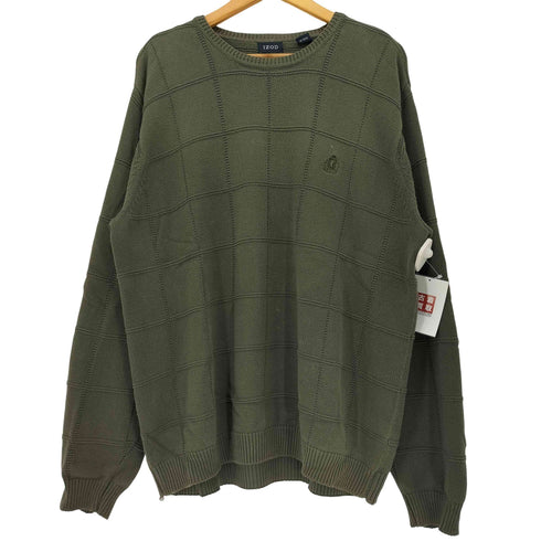 IZOD チェック編み ロゴ刺繍 コットン プルオーバー ニット メンズ import:XL