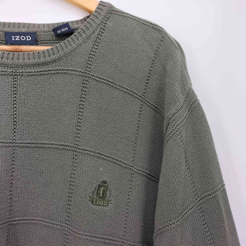 IZOD チェック編み ロゴ刺繍 コットン プルオーバー ニット メンズ import:XL