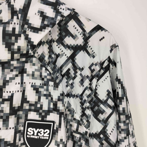 エスワイサーティトゥー SY32 by SWEET YEARS ロゴパッチ 総柄 ジップアップパーカー メンズ import:L