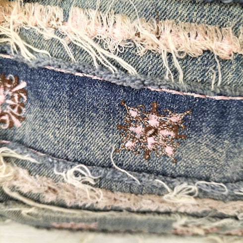 ERMANNO SCERVINO リメイクデニムハンドバッグ 刺繍 レザーハンドル レディース