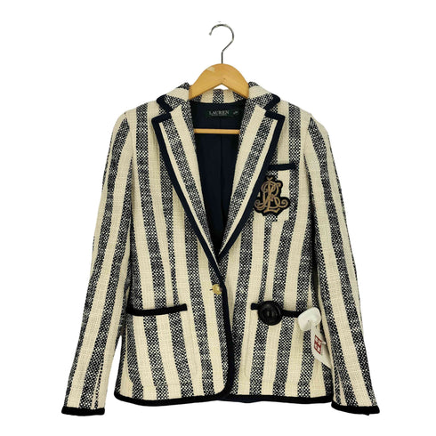 ローレンラルフローレン LAUREN RALPH LAUREN ロゴワッペン ストライプ 金ボタン コットン ツイード 1B テーラードジャケット レディース O
