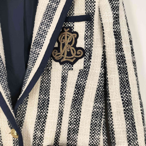 ローレンラルフローレン LAUREN RALPH LAUREN ロゴワッペン ストライプ 金ボタン コットン ツイード 1B テーラードジャケット レディース O