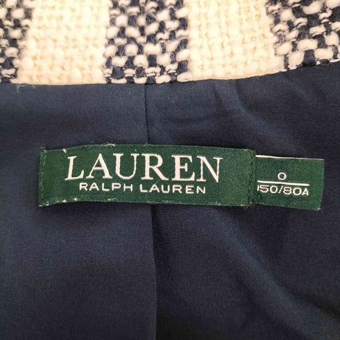 ローレンラルフローレン LAUREN RALPH LAUREN ロゴワッペン ストライプ 金ボタン コットン ツイード 1B テーラードジャケット レディース O