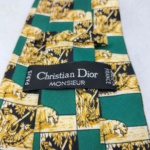 クリスチャンディオール Christian Dior MONSIEUR フランス製 アニマル 水墨画 壁画 チェック 柄 ネクタイ メンズ