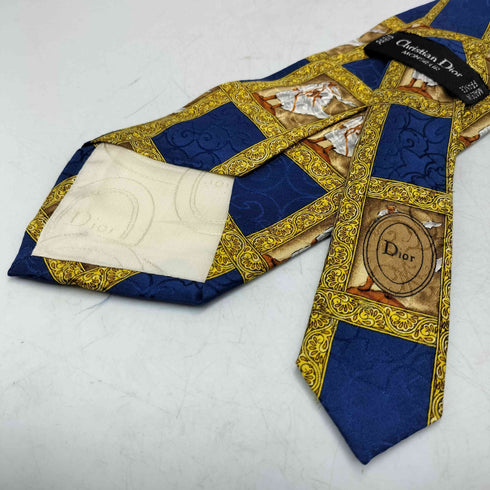 クリスチャンディオール Christian Dior MONSIEUR フランス製 水墨画 壁画 チェック 柄 ネクタイ メンズ