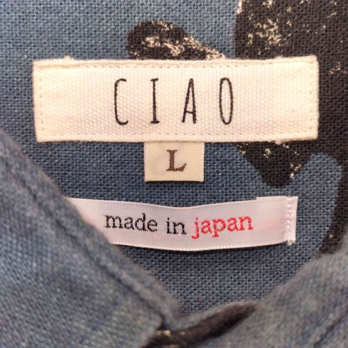 チャオ CIAO 日本製 COTTON LINEN PRINT SHIRTS CAT メンズ JPN:L