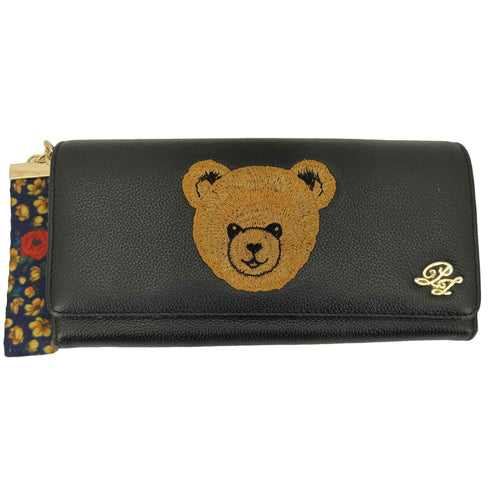 ポールアンドジョー PAUL&JOE ACCESSOIRES かぶせ長財布 クマ刺繍 レディース