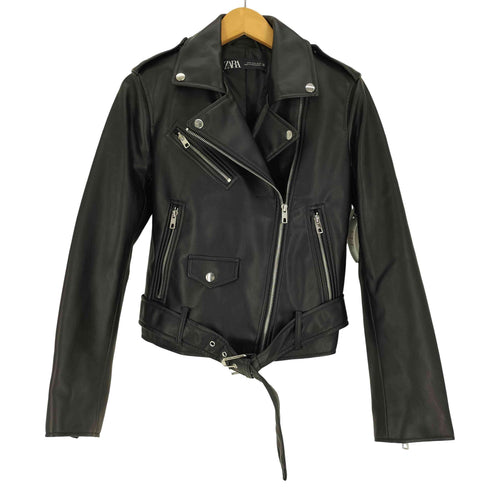ザラ ZARA FAUX LEATHER JACKET フェイクレザー ダブル ライダース ジャケット レディース import:M