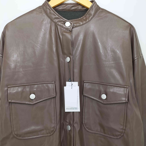 モーメント moment フェイクレザースタンドカラージャケット レディース JPN:M