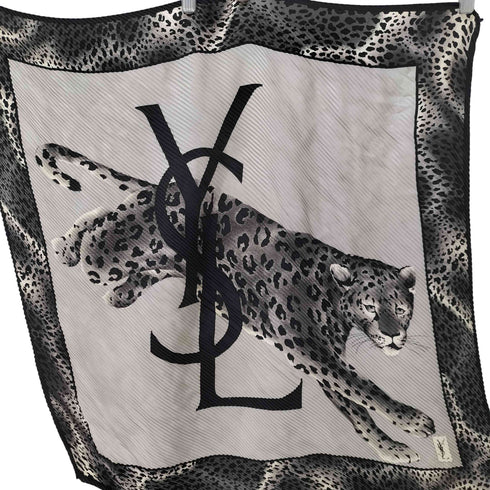 イヴサンローラン Yves Saint Laurent ヒョウ柄 プリーツ スカーフ レディース