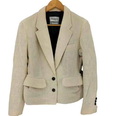 イヴサンローラン Yves Saint Laurent rive gauche MADE IN FRANCE コットンウールナイロン デザイン2Bテーラードジャケット レディース EUR:40