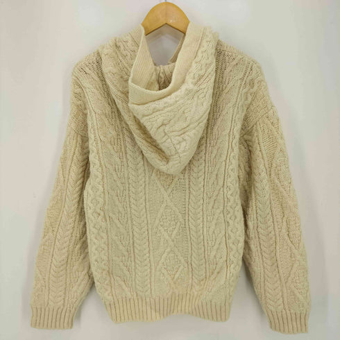 オールダービーニットウェア Oldderby Knitwear 英国製 ハンドニット ウール100 ケーブル編み フーデッド カーディガン レディース import:M