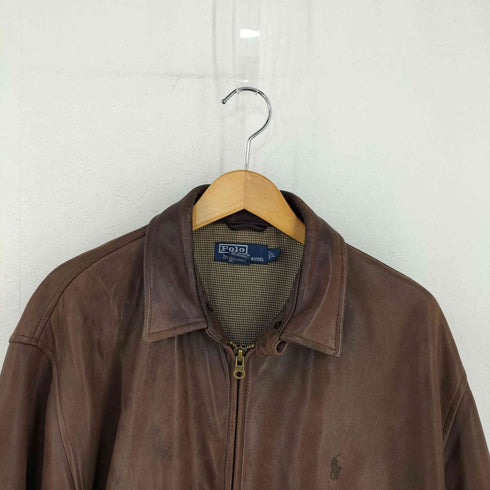 ポロバイラルフローレン Polo by RALPH LAUREN 90-00s 裏地千鳥格子 チンスト付き レザースウィングトップ メンズ import:L