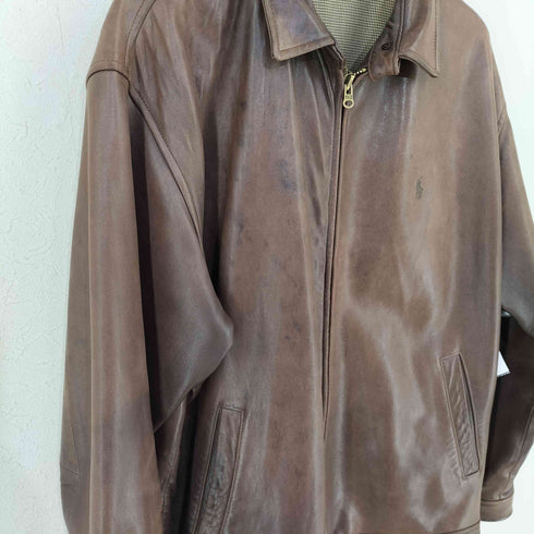 ポロバイラルフローレン Polo by RALPH LAUREN 90-00s 裏地千鳥格子 チンスト付き レザースウィングトップ メンズ import:L