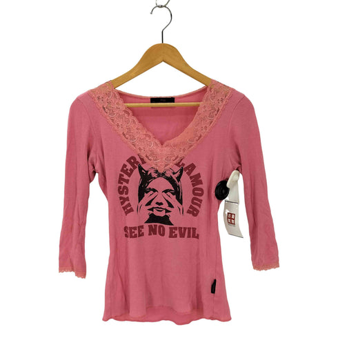 ヒステリックグラマー HYSTERIC GLAMOUR デビルガール 七分袖リブTシャツ レース レディース FREE