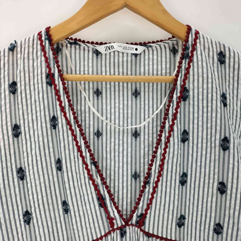ザラ ZARA ストライプティアードワンピース シアサッカー レディース import:L