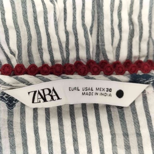 ザラ ZARA ストライプティアードワンピース シアサッカー レディース import:L