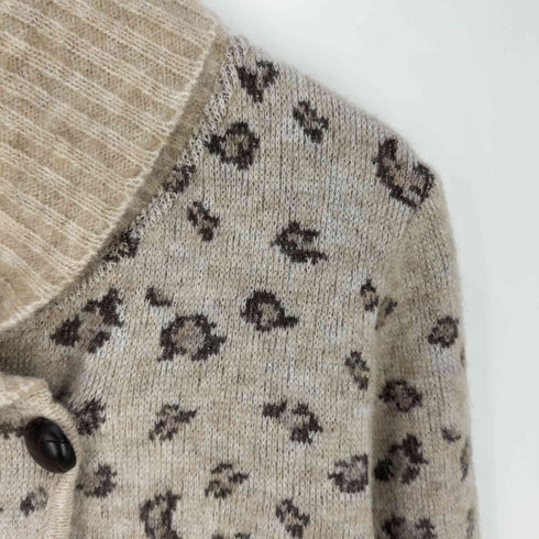 イタリヤ 伊太利屋 アニマル刺繍 レオパード柄 くるみボタン モヘヤ混 ナイロンウール カーディガン レディース JPN:13号