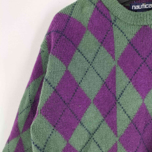 ノーティカ NAUTICA 80-90S 小文字タグ アーガイル柄ウールニット メンズ import:L