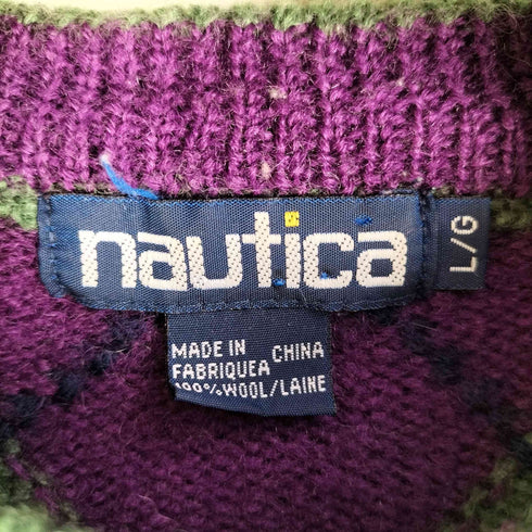 ノーティカ NAUTICA 80-90S 小文字タグ アーガイル柄ウールニット メンズ import:L