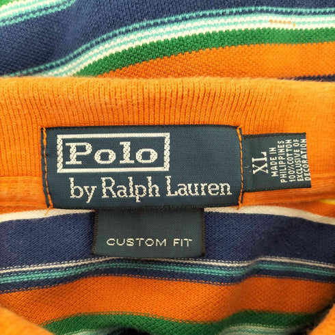 ポロバイラルフローレン Polo by RALPH LAUREN CUSTOM FIT ポニー刺しゅう マルチカラー ボーダー柄ポロシャツ メンズ XL