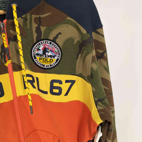ポロカントリーラルフローレン POLO COUNTRY RALPH LAUREN ロゴ 刺繍 RL67 迷彩柄 カモ 切替 ジップアップ パーカー メンズ import:L