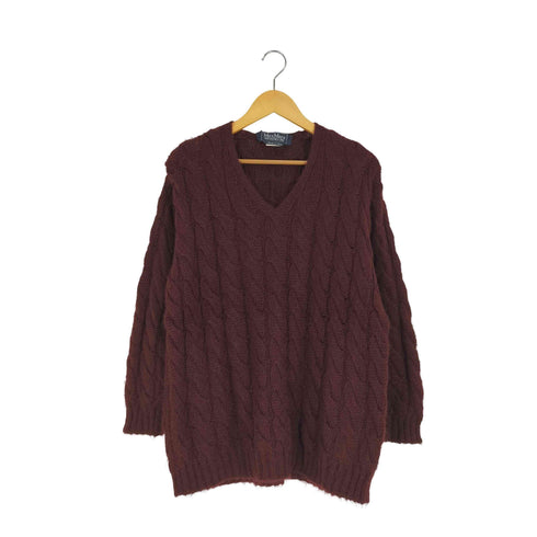 マックスマーラウィーケンドライン Max Mara WEEKEND LINE イタリア製 モヘア混 アクリルナイロン Vネック ケーブルニット レディース import:S