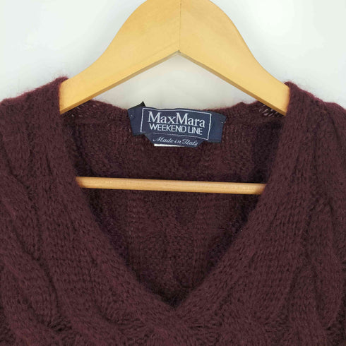 マックスマーラウィーケンドライン Max Mara WEEKEND LINE イタリア製 モヘア混 アクリルナイロン Vネック ケーブルニット レディース import:S