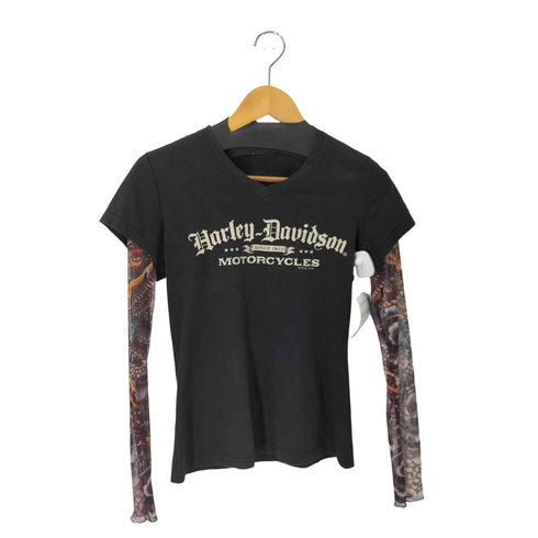 ハーレーダビッドソン HARLEY-DAVIDSON 両面プリントシアーレイヤードL/Sリメイクカットソー セカンドスキン パワーネット 再構築 メンズ JPN:M