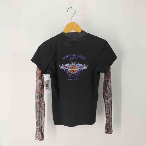 ハーレーダビッドソン HARLEY-DAVIDSON 両面プリントシアーレイヤードL/Sリメイクカットソー セカンドスキン パワーネット 再構築 メンズ JPN:M