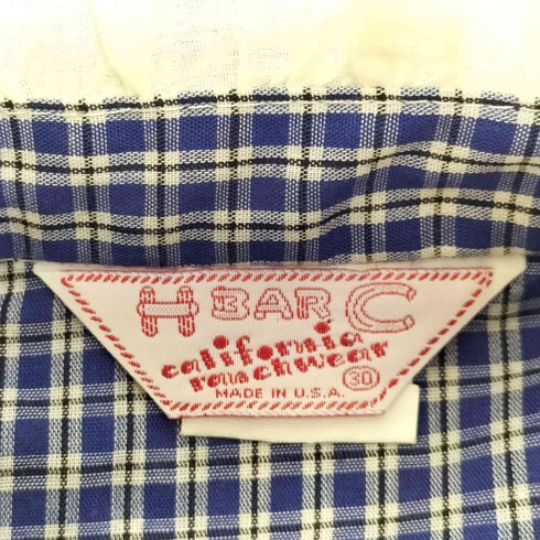 エイチバーシー H BAR C 三角タグ USA製 ギンガムチェック フリルスタンドカラーシャツ レディース