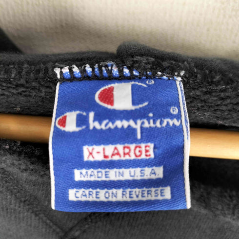 チャンピオン Champion 90s 青タグ USA製 CARE ON REVERSE チームワッペン 前V プルオーバーフーディー カンガルーポケット メンズ import:XL