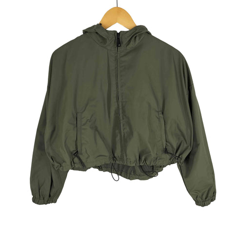 ザラ ZARA 裾ドローコード クロップドフーデッドブルゾン レディース import:XS
