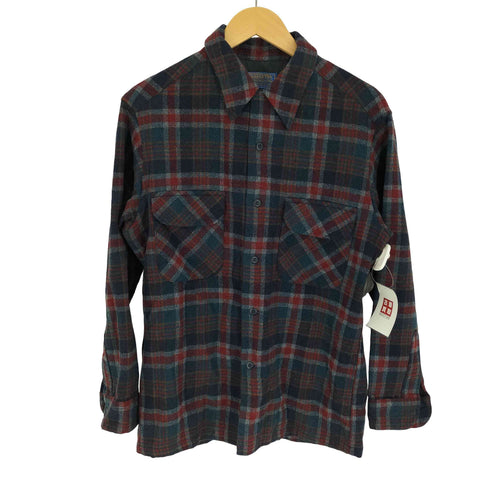 ペンドルトン PENDLETON 70-80S USA製 PURE VIRGIN WOOL フラップポケット オープンカラー チェック シャツ メンズ import:M