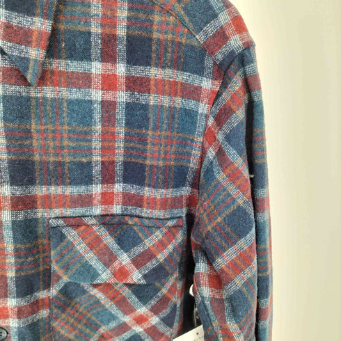 ペンドルトン PENDLETON 70-80S USA製 PURE VIRGIN WOOL フラップポケット オープンカラー チェック シャツ メンズ import:M