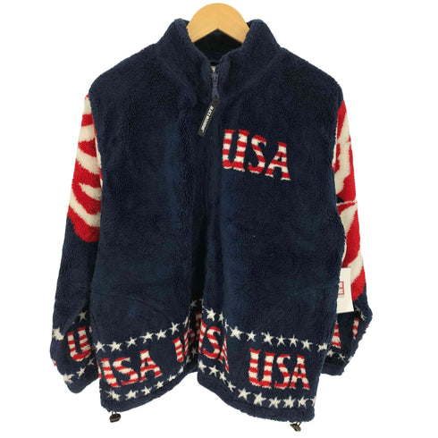 ブラックマウンテン BLACK MOUNTAIN 90S USA 星条旗 ジップアップ ジャガード ボアフリース ジャケット メンズ import:L