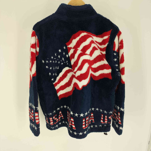 ブラックマウンテン BLACK MOUNTAIN 90S USA 星条旗 ジップアップ ジャガード ボアフリース ジャケット メンズ import:L