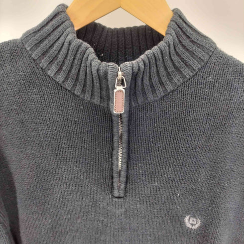 チャップスラルフローレン CHAPS RALPH LAUREN ロゴ 同色 刺繍 ハーフジップ コットン ニット メンズ import:L