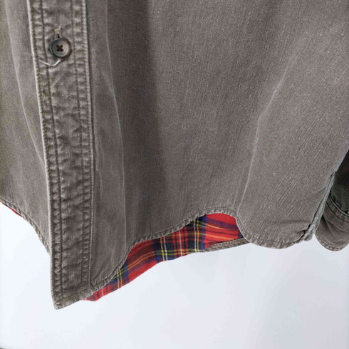 エルエルビーン L.L.Bean 80S 裏地チェック L/S コットンシャツ メンズ import:L