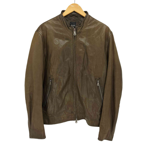 ボスヒューゴボス BOSS HUGO BOSS ラムレザー シングルライダースジャケット メンズ JPN:52