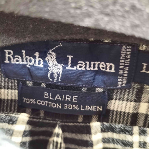 ラルフローレン RALPH LAUREN BLAIRE スモールポニー刺繍 BD L/S チェックコットンリネンシャツ メンズ import:L