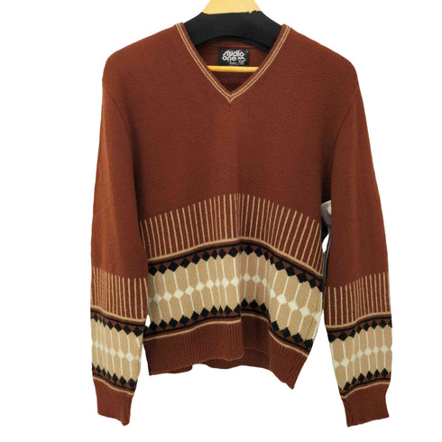 キャンパス CAMPUS 70S~80S USA製 総柄 Vネック L/S ニット メンズ JPN:L
