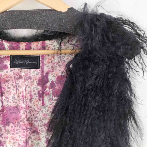 ヒステリックグラマー HYSTERIC GLAMOUR Y2K 裏地花柄 ラムレザー チベットラムファーベスト レディース FREE