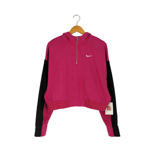 ナイキ NIKE 素材切替 ロゴ刺繍 ハーフジップ クロップドパーカー レディース import:XL