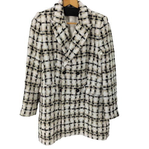 ザラ ZARA ツイードロングブレザー ダブルブレストテーラードジャケット レディース import:L