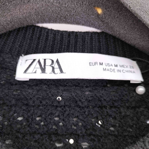 ザラ ZARA CROPPED KNIT SWEATER WITH PEARL BEADS レディース import:M