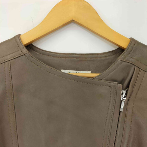 STYLENOTE 羊革 ノーカラージップアップライダースジャケット レディース