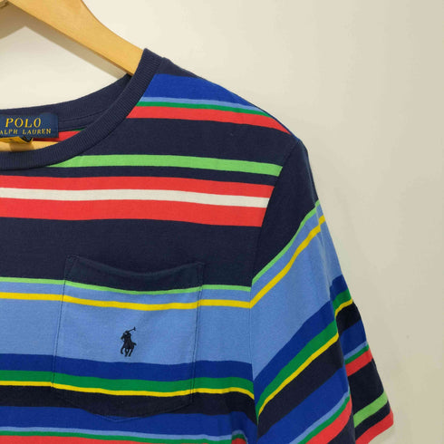ポロラルフローレン POLO RALPH LAUREN ポニー刺繍 ボーダー レインボー クルーネック S/S Tシャツ メンズ import:XL