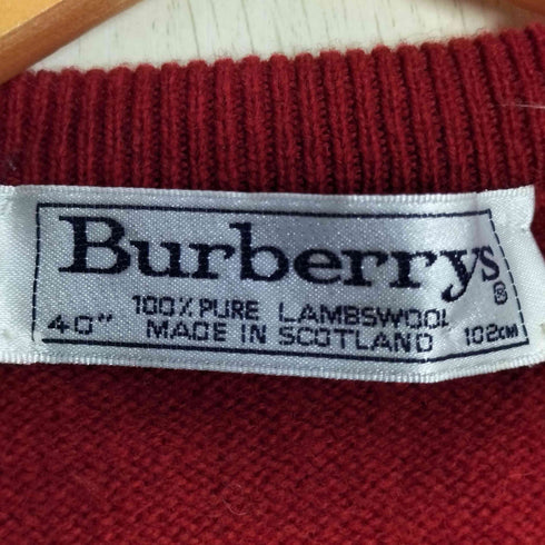 バーバリーズ BURBERRYS スコットランド製 白タグ ロゴ刺繍 Vネック ウール ニットベスト メンズ 40