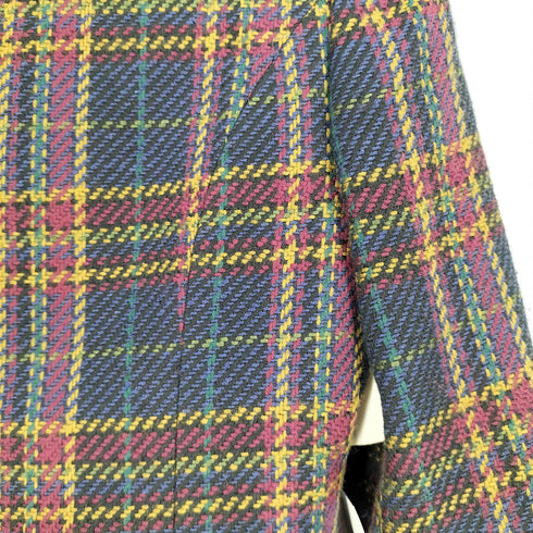 バーバリーズ BURBERRYS 90s 白タグ チェック 金ボタン シルク混 ウール ノーカラージャケット レディース 7AR